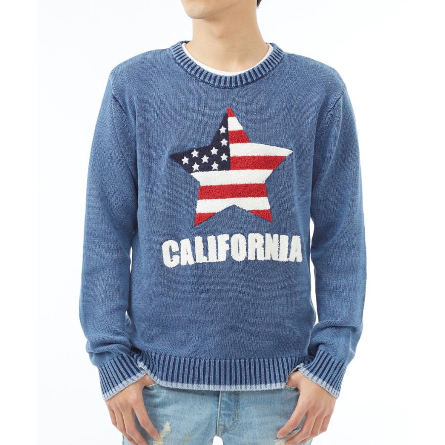 星条旗 サガラ ワッペン ニット メンズ セーター アメリカ国旗 クルーネック ジャガード スター 長袖 カットソー ホワイト | improves | 08