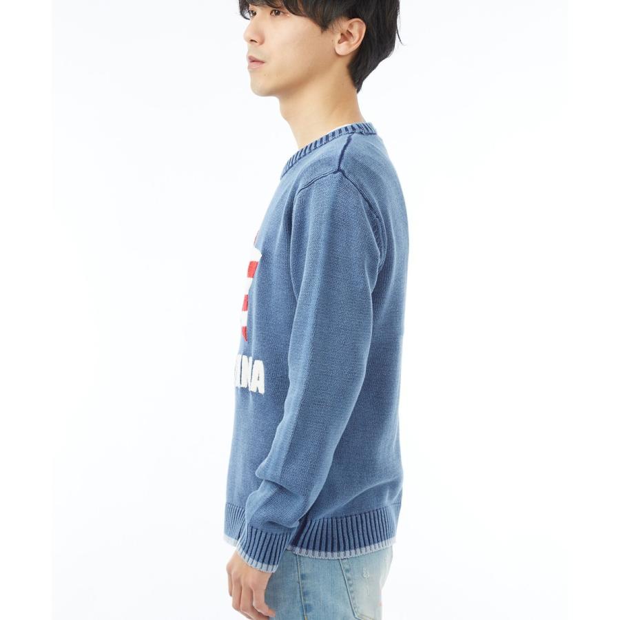 星条旗 サガラ ワッペン ニット メンズ セーター アメリカ国旗 クルーネック ジャガード スター 長袖 カットソー ホワイト | improves | 09