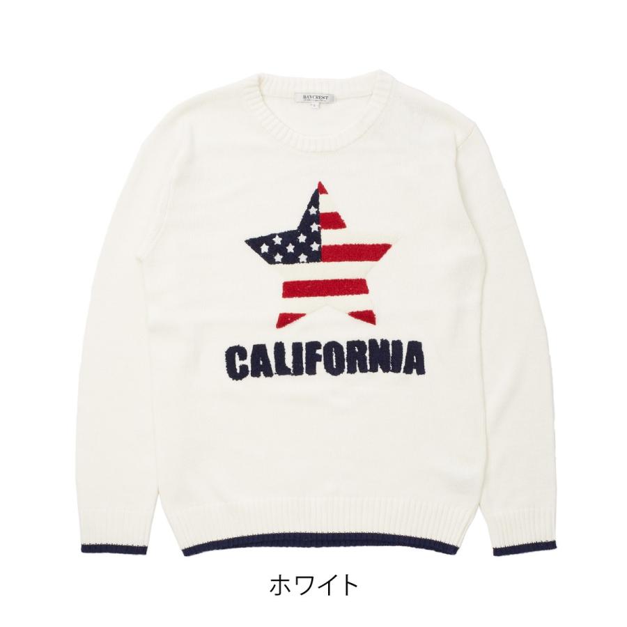 星条旗 サガラ ワッペン ニット メンズ セーター アメリカ国旗 クルーネック ジャガード スター 長袖 カットソー ホワイト | improves | 05