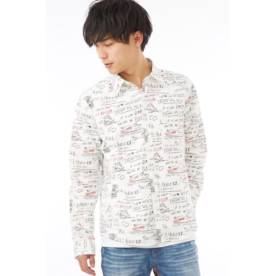 improves 手書き風 総柄 プリント シャツ メンズ 長袖 ブラウス