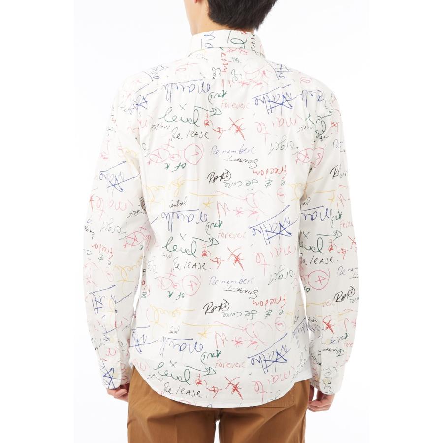 手書き風 総柄 プリント シャツ メンズ 長袖 ブラウス 長袖シャツ レトロ 柄シャツ ホワイト 白 ストリート系 | improves | 12