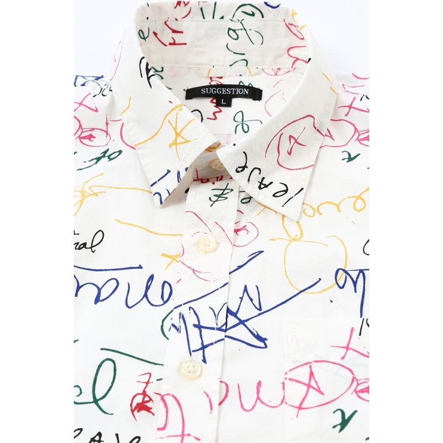 手書き風 総柄 プリント シャツ メンズ 長袖 ブラウス 長袖シャツ レトロ 柄シャツ ホワイト 白 ストリート系 | improves | 13