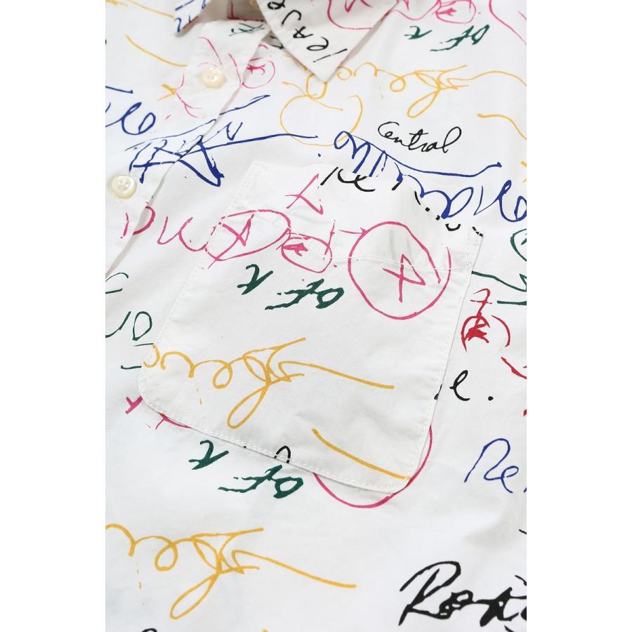 手書き風 総柄 プリント シャツ メンズ 長袖 ブラウス 長袖シャツ レトロ 柄シャツ ホワイト 白 ストリート系 | improves | 14