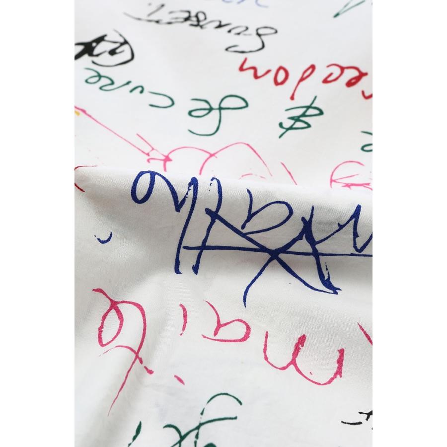 手書き風 総柄 プリント シャツ メンズ 長袖 ブラウス 長袖シャツ レトロ 柄シャツ ホワイト 白 ストリート系 | improves | 16