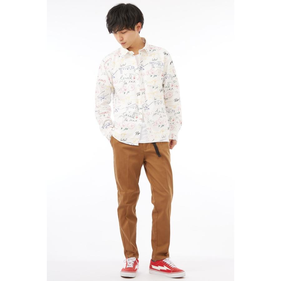 手書き風 総柄 プリント シャツ メンズ 長袖 ブラウス 長袖シャツ レトロ 柄シャツ ホワイト 白 ストリート系 | improves | 04