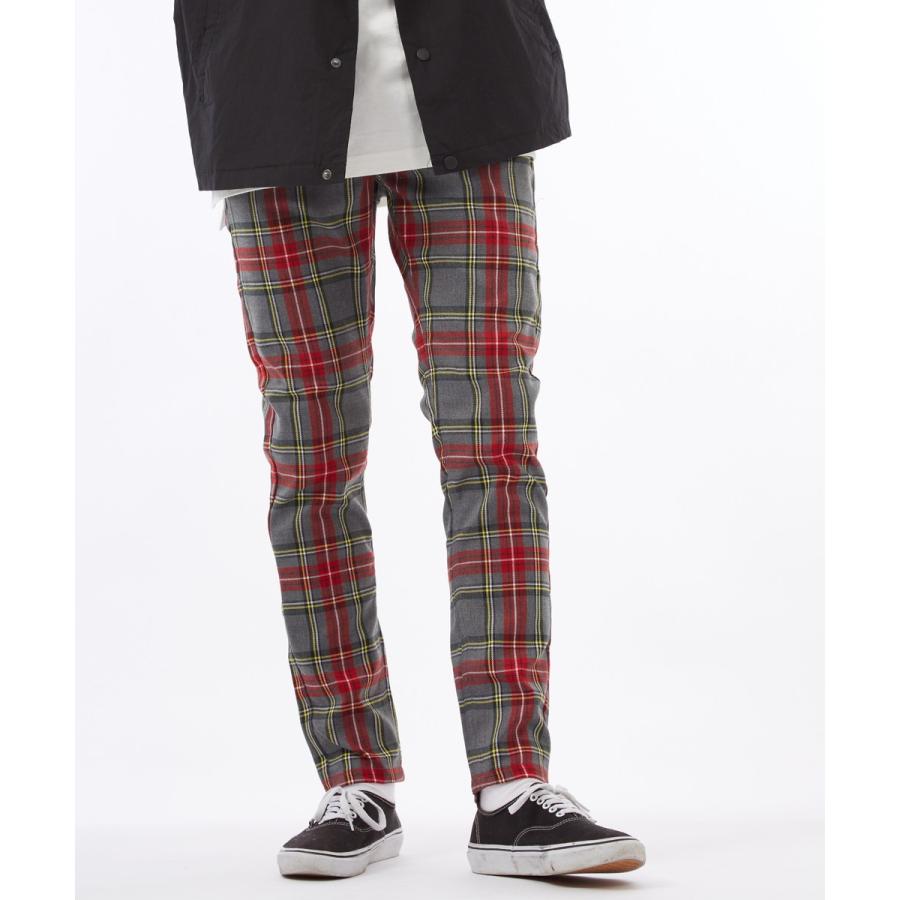 improves チェックパンツ メンズ 赤 スキニーパンツ スリム