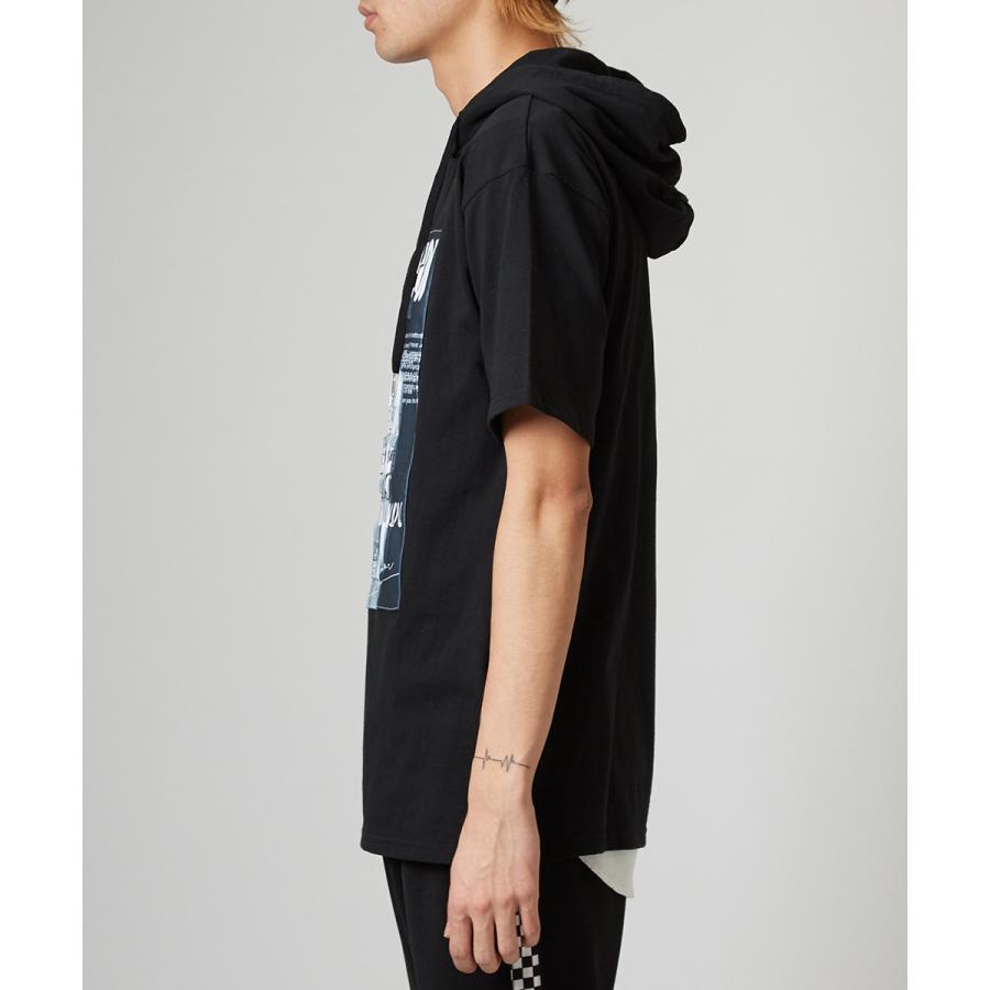 Tシャツ メンズ パーカー カットソー 半袖 フード Tパーカー ボックスロゴ ガールズ フォト エンボス加工 プリント トップス ブラック | improves | 06