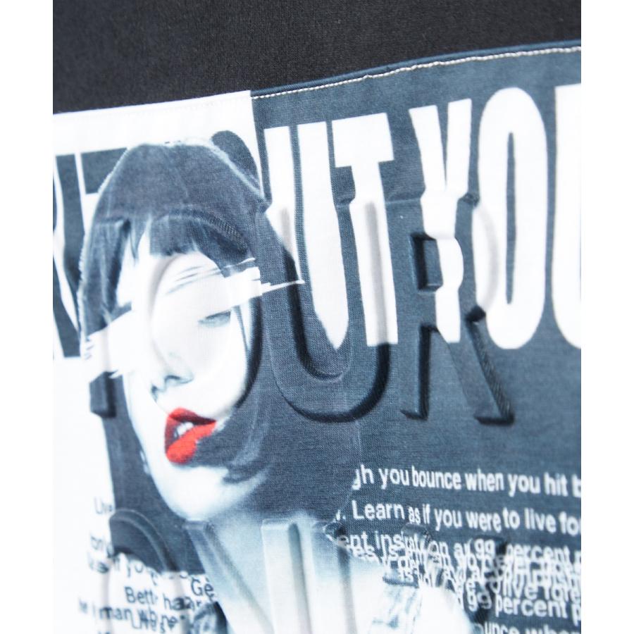 Tシャツ メンズ パーカー カットソー 半袖 フード Tパーカー ボックスロゴ ガールズ フォト エンボス加工 プリント トップス ブラック | improves | 09