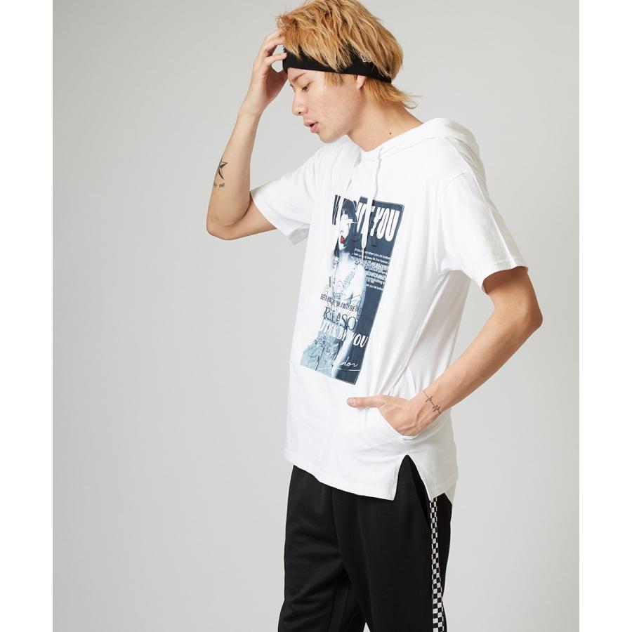 Tシャツ メンズ パーカー カットソー 半袖 フード Tパーカー ボックスロゴ ガールズ フォト エンボス加工 プリント トップス ブラック | improves | 02