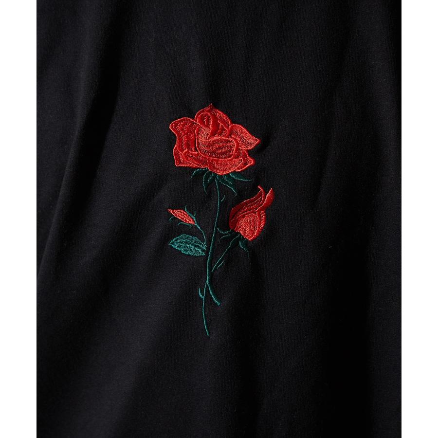 バラ刺繍 ビッグシルエット トレーナー メンズ 半袖 スウェット スエット オーバーサイズ ビッグサイズ クルーネック カットソー 黒 白 | improves | 08