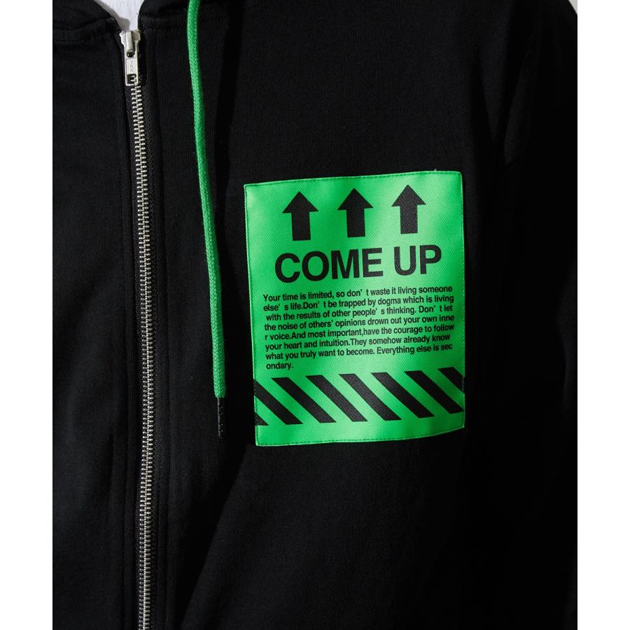 7分袖 パーカー メンズ ジップアップパーカー ジップパーカー ロゴ プリント カットソー 七分袖 ブラック ホワイト 黒 白 ストリート系 | improves | 10