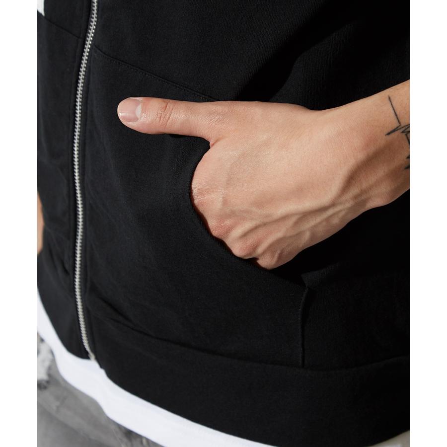 7分袖 パーカー メンズ ジップアップパーカー ジップパーカー ロゴ プリント カットソー 七分袖 ブラック ホワイト 黒 白 ストリート系 | improves | 11