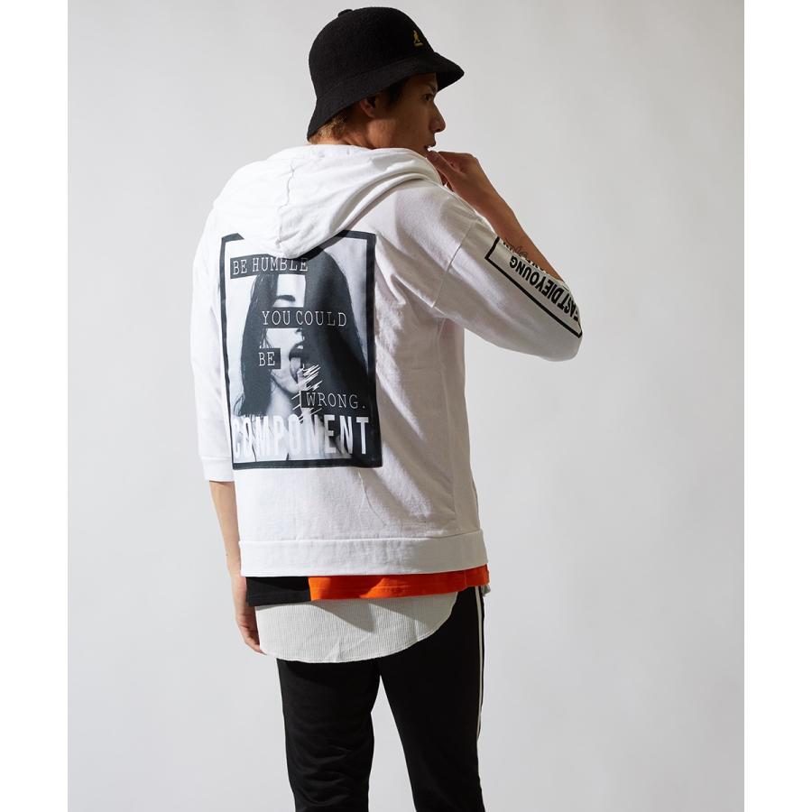 7分袖 パーカー メンズ ジップアップパーカー ジップパーカー ロゴ プリント カットソー 七分袖 ブラック ホワイト 黒 白 ストリート系 | improves | 02