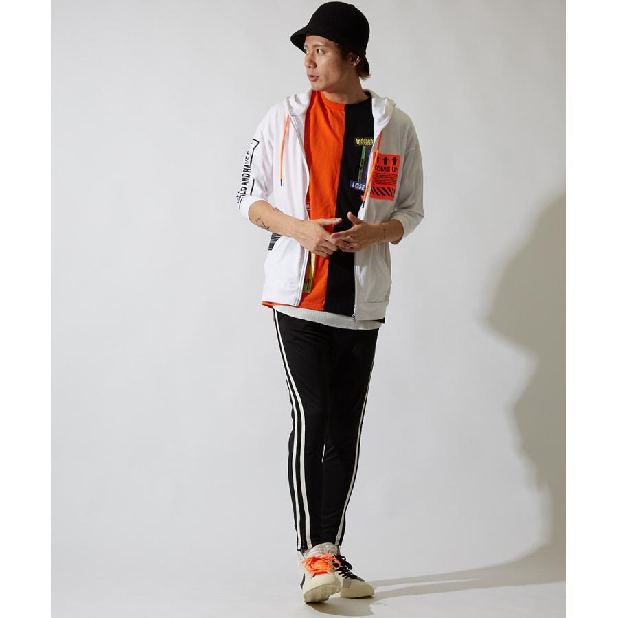 7分袖 パーカー メンズ ジップアップパーカー ジップパーカー ロゴ プリント カットソー 七分袖 ブラック ホワイト 黒 白 ストリート系 | improves | 03