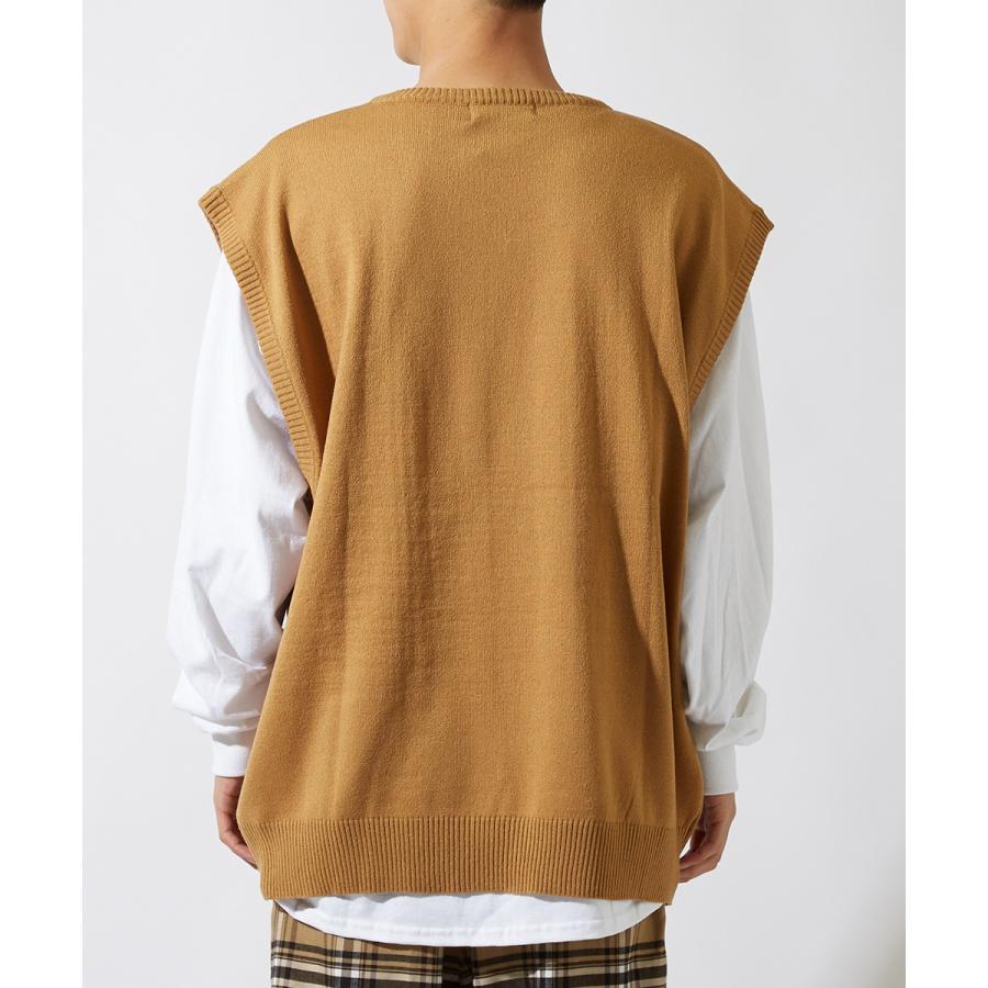 ビッグシルエット ニットベスト メンズ Vネック チョッキ ベスト 無地 オーバーサイズ ビッグサイズ ブラック ベージュ ホワイト 黒 | improves | 11