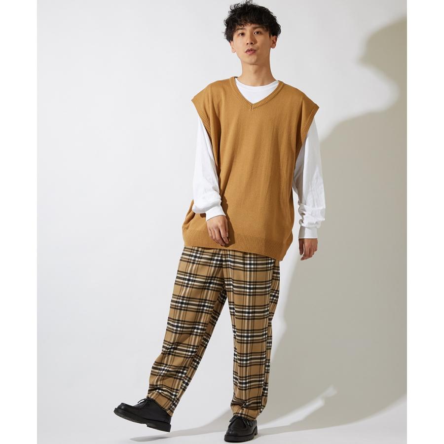 ビッグシルエット ニットベスト メンズ Vネック チョッキ ベスト 無地 オーバーサイズ ビッグサイズ ブラック ベージュ ホワイト 黒 | improves | 02