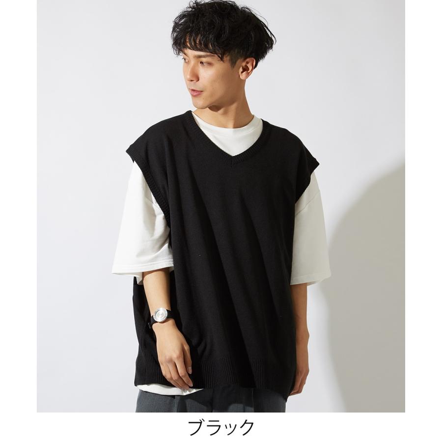 ビッグシルエット ニットベスト メンズ Vネック チョッキ ベスト 無地 オーバーサイズ ビッグサイズ ブラック ベージュ ホワイト 黒 Improves インプローブス 通販 Yahoo ショッピング