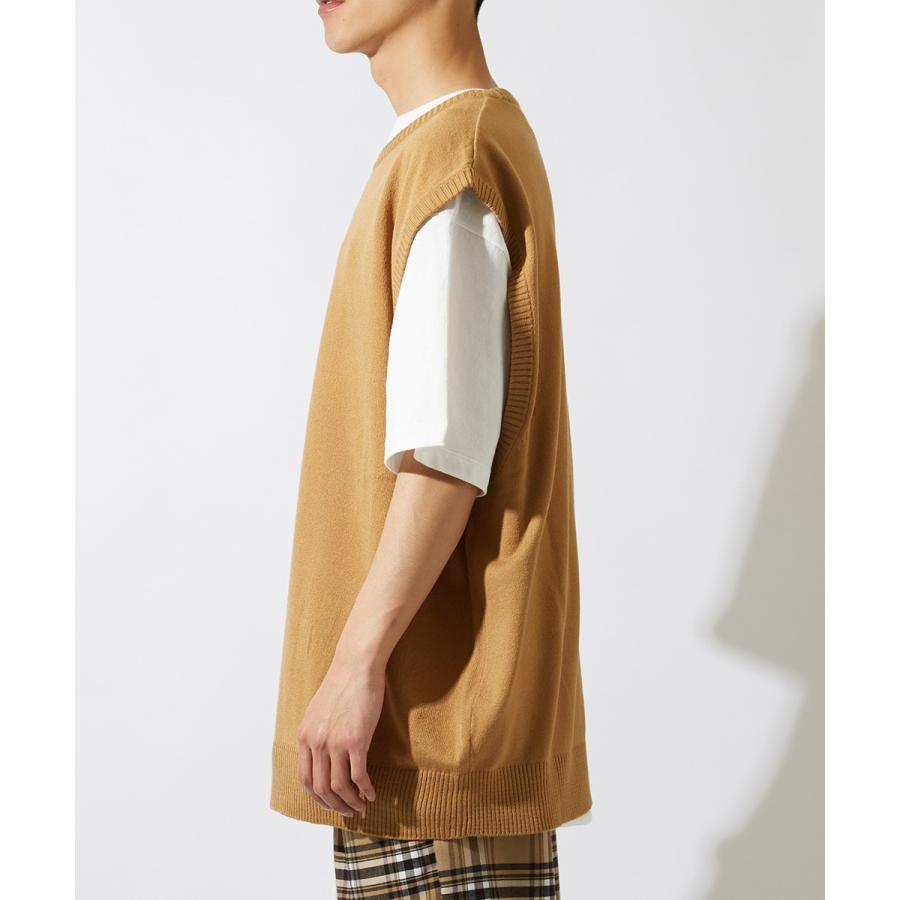 ビッグシルエット ニットベスト メンズ クルーネック チョッキ ベスト 無地 オーバーサイズ ビッグサイズ ブラック ベージュ ホワイト | improves | 10