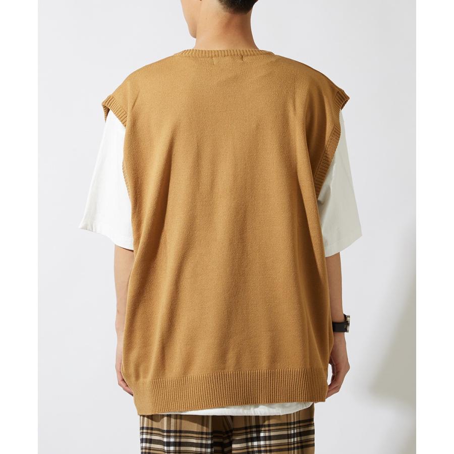 ビッグシルエット ニットベスト メンズ クルーネック チョッキ ベスト 無地 オーバーサイズ ビッグサイズ ブラック ベージュ ホワイト | improves | 11