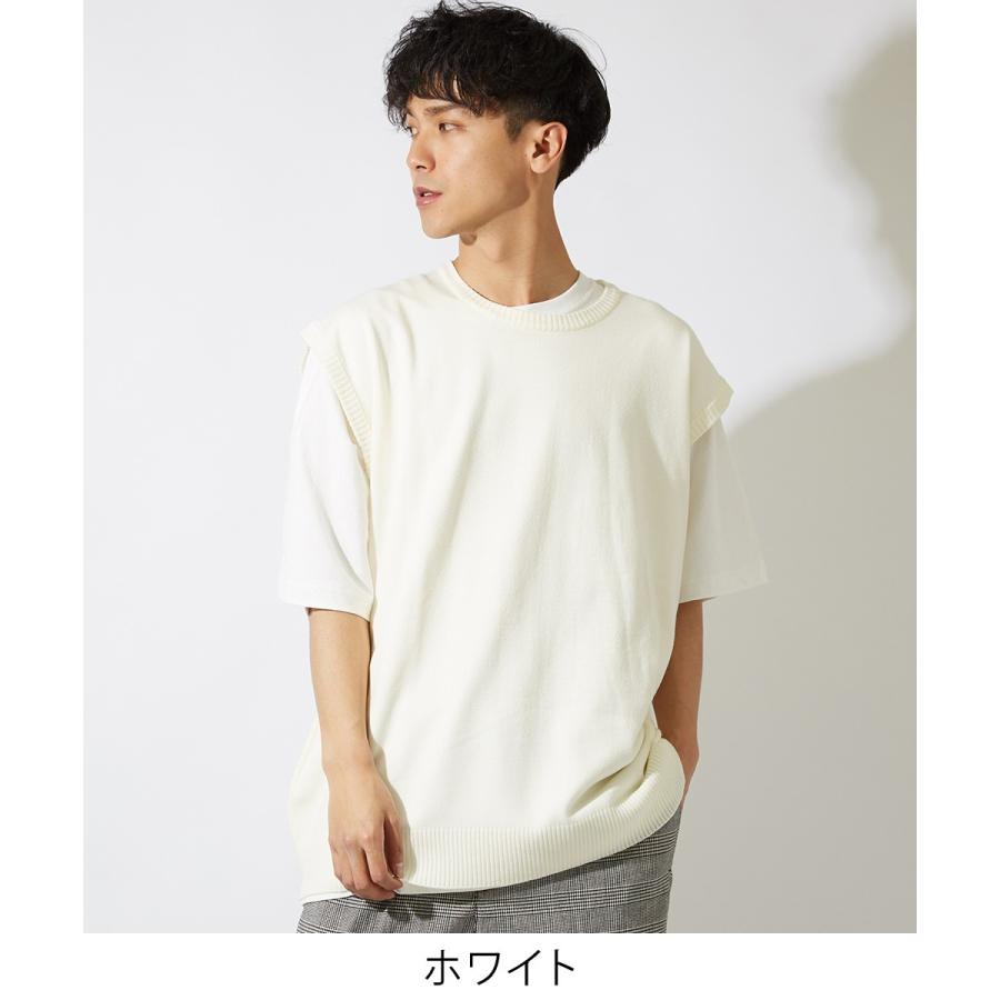 ビッグシルエット ニットベスト メンズ クルーネック チョッキ ベスト 無地 オーバーサイズ ビッグサイズ ブラック ベージュ ホワイト | improves | 03
