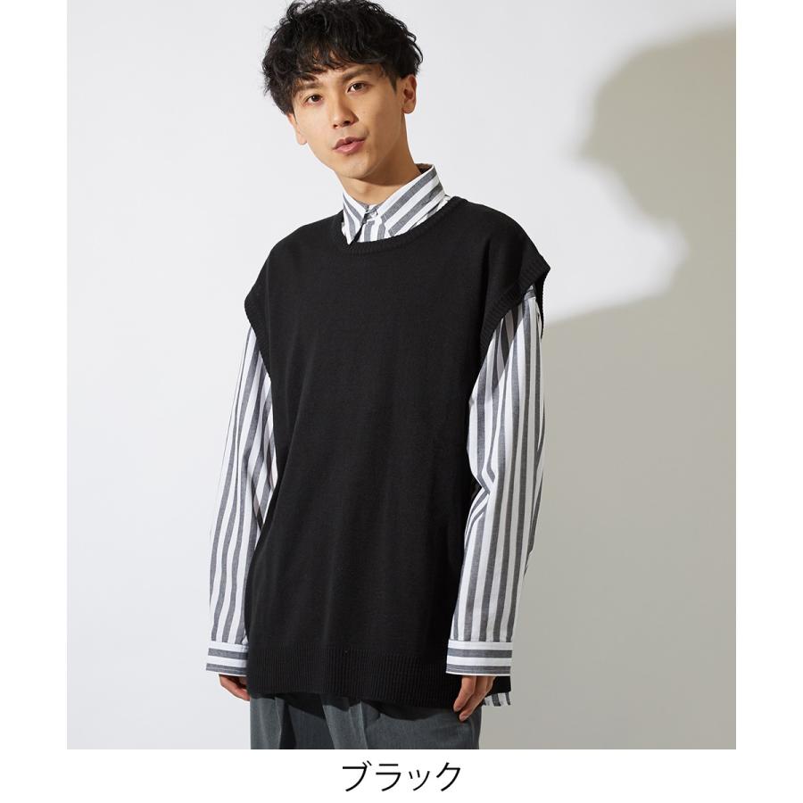 ビッグシルエット ニットベスト メンズ クルーネック チョッキ ベスト 無地 オーバーサイズ ビッグサイズ ブラック ベージュ ホワイト | improves | 05