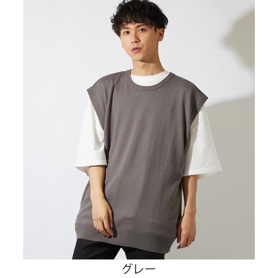 ビッグシルエット ニットベスト メンズ クルーネック チョッキ ベスト 無地 オーバーサイズ ビッグサイズ ブラック ベージュ ホワイト | improves | 07