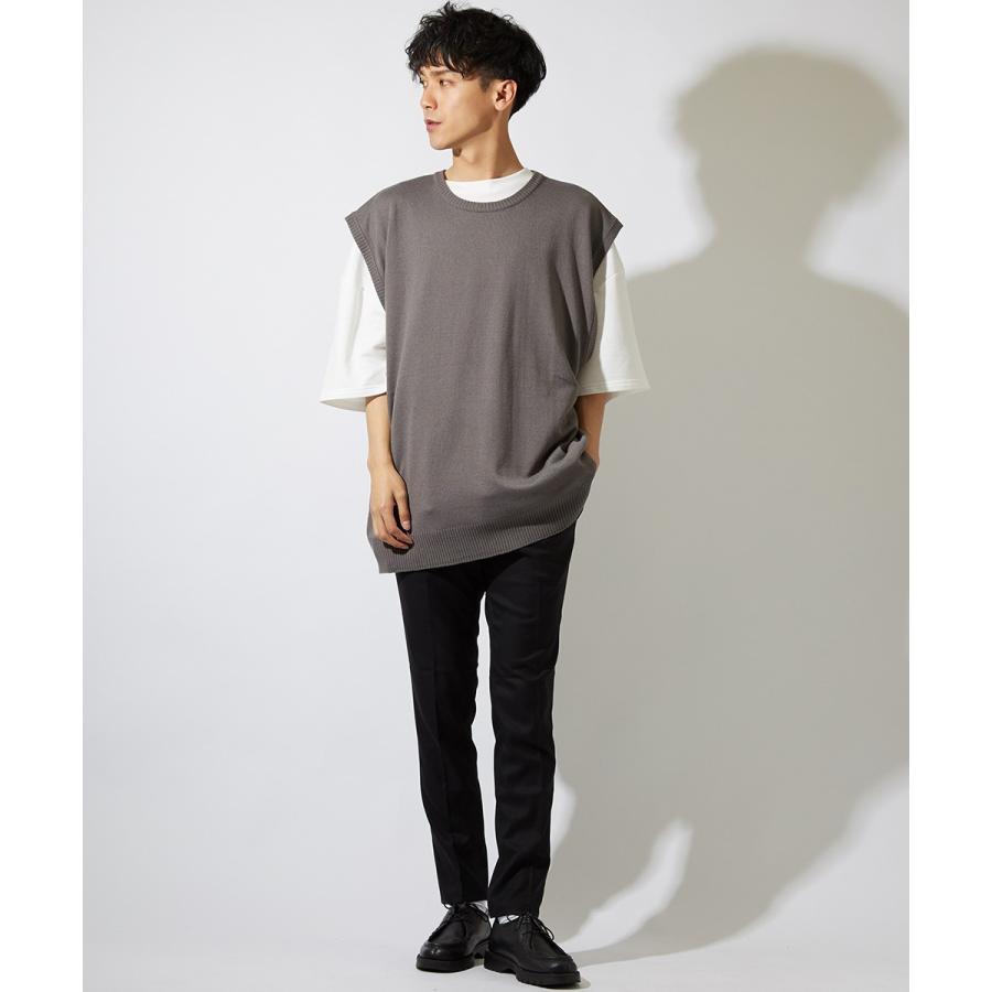 ビッグシルエット ニットベスト メンズ クルーネック チョッキ ベスト 無地 オーバーサイズ ビッグサイズ ブラック ベージュ ホワイト | improves | 08