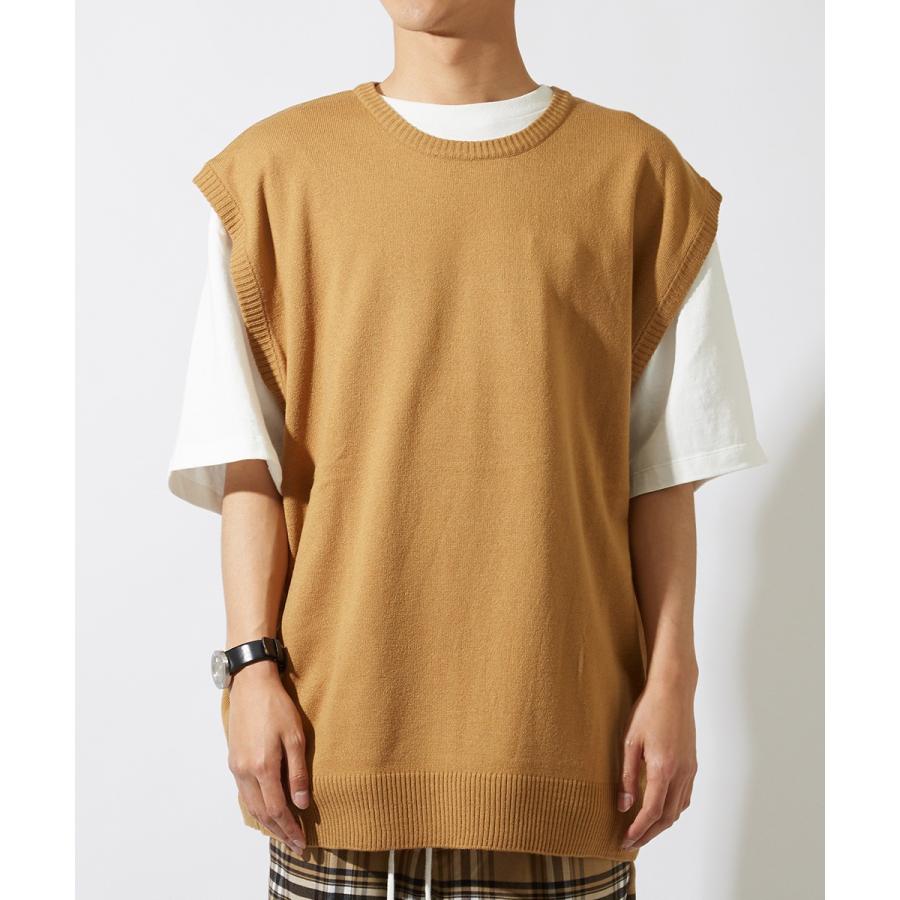 ビッグシルエット ニットベスト メンズ クルーネック チョッキ ベスト 無地 オーバーサイズ ビッグサイズ ブラック ベージュ ホワイト | improves | 09