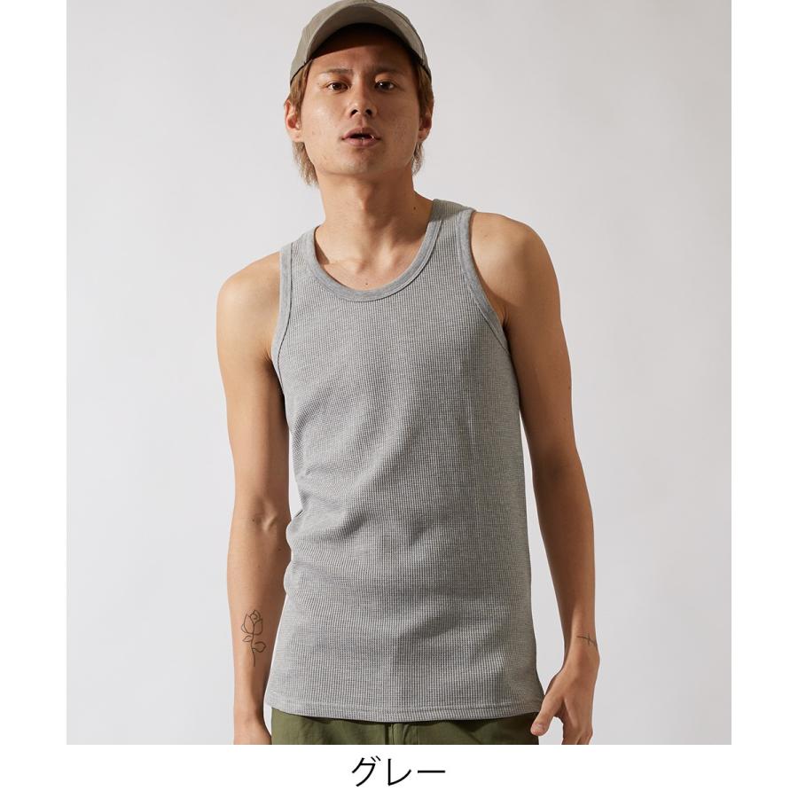 タンクトップ メンズ ロングタンク ロング丈 カットソー 無地 ワッフル Tシャツ ホワイト ブラック グレー 白 黒 韓国ファッション | improves | 03