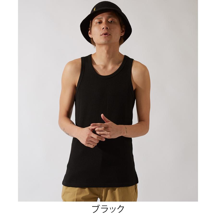 タンクトップ メンズ ロングタンク ロング丈 カットソー 無地 ワッフル Tシャツ ホワイト ブラック グレー 白 黒 韓国ファッション | improves | 05