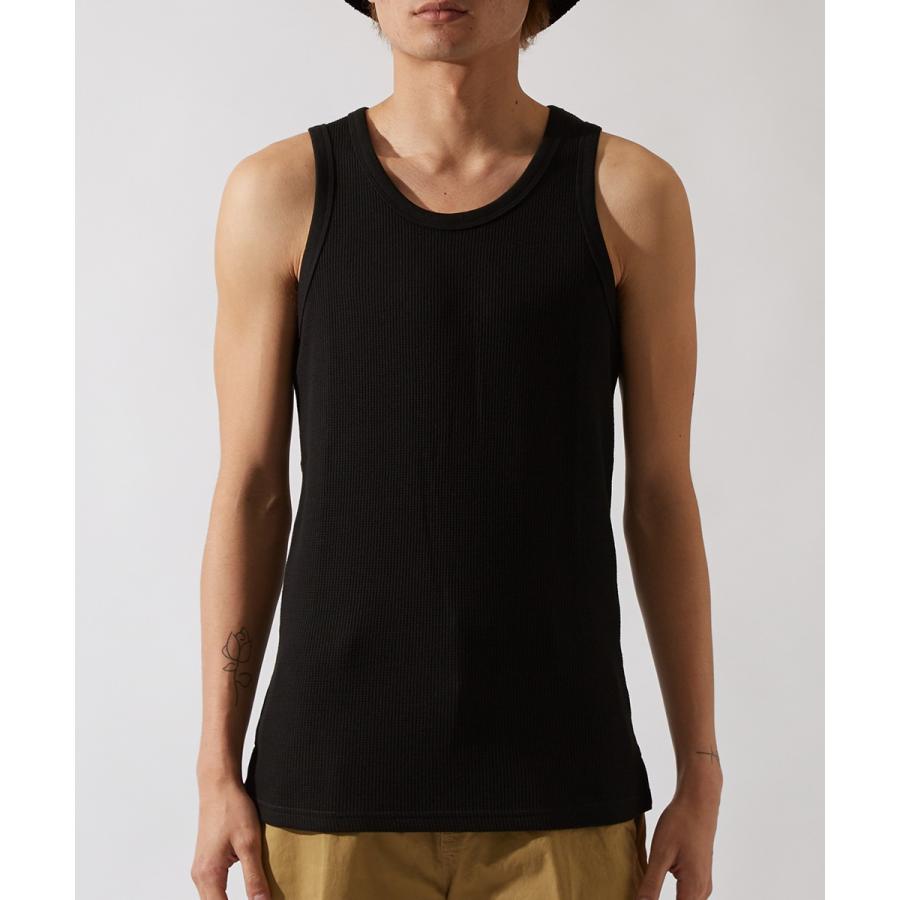 タンクトップ メンズ ロングタンク ロング丈 カットソー 無地 ワッフル Tシャツ ホワイト ブラック グレー 白 黒 韓国ファッション | improves | 07