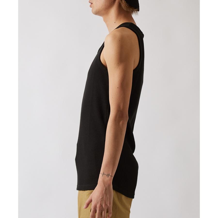 タンクトップ メンズ ロングタンク ロング丈 カットソー 無地 ワッフル Tシャツ ホワイト ブラック グレー 白 黒 韓国ファッション | improves | 08