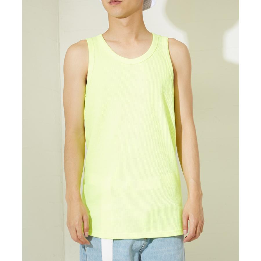 ロング タンクトップ メンズ ワッフル 生地 無地 ロング丈タンクトップ カットソー ホワイト ブラック ネオンカラー 蛍光色 improves | improves | 10