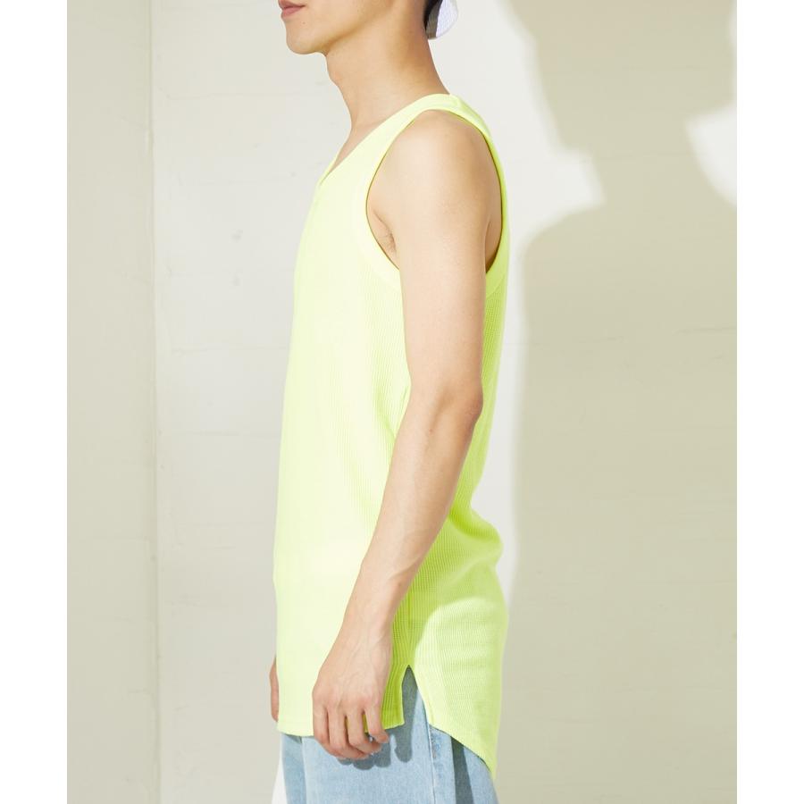 ロング タンクトップ メンズ ワッフル 生地 無地 ロング丈タンクトップ カットソー ホワイト ブラック ネオンカラー 蛍光色 improves | improves | 11