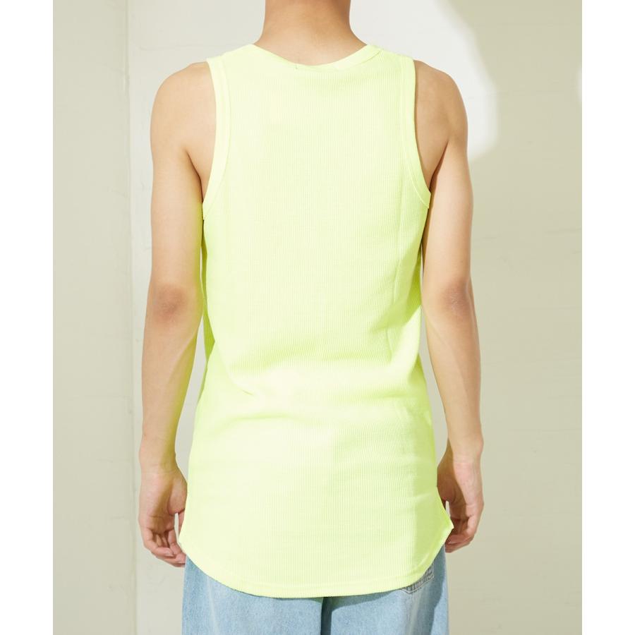 ロング タンクトップ メンズ ワッフル 生地 無地 ロング丈タンクトップ カットソー ホワイト ブラック ネオンカラー 蛍光色 improves | improves | 12