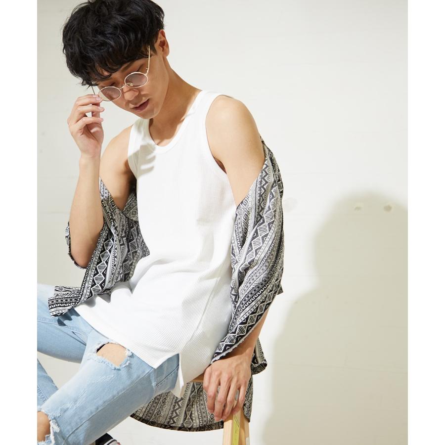 ロング タンクトップ メンズ ワッフル 生地 無地 ロング丈タンクトップ カットソー ホワイト ブラック ネオンカラー 蛍光色 improves | improves | 02