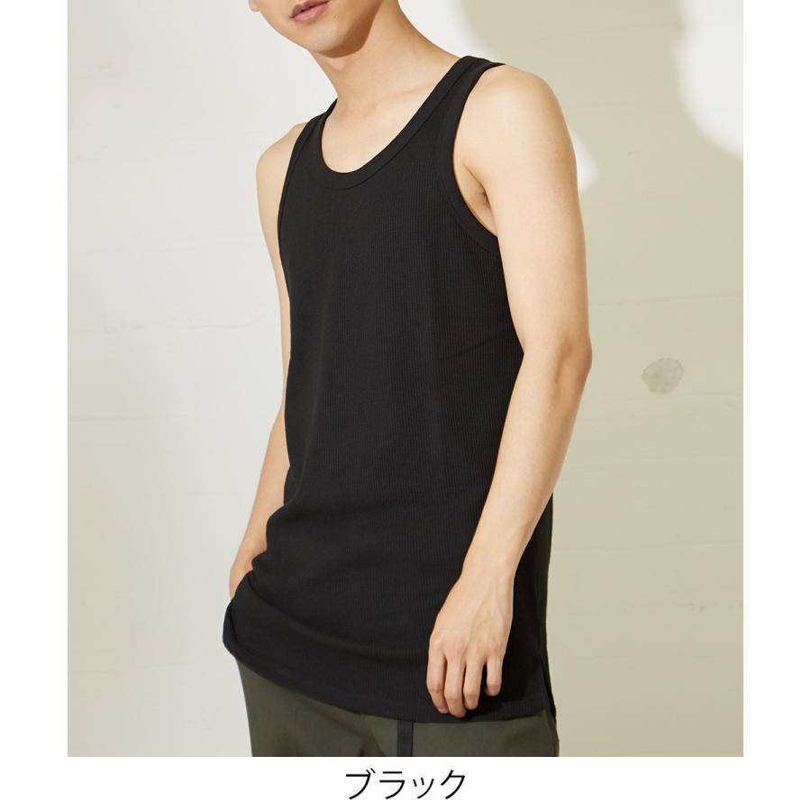 ロング タンクトップ メンズ ワッフル 生地 無地 ロング丈タンクトップ カットソー ホワイト ブラック ネオンカラー 蛍光色 improves | improves | 07