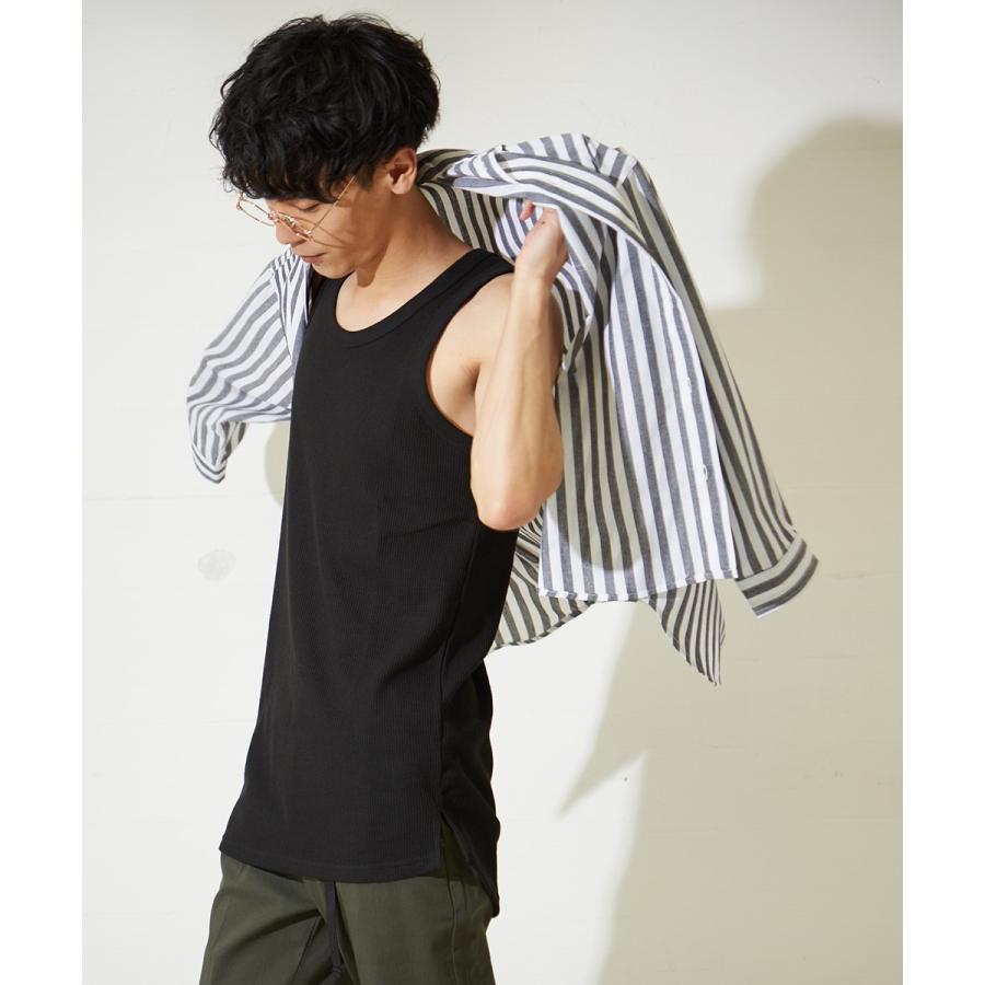 ロング タンクトップ メンズ ワッフル 生地 無地 ロング丈タンクトップ カットソー ホワイト ブラック ネオンカラー 蛍光色 improves | improves | 08