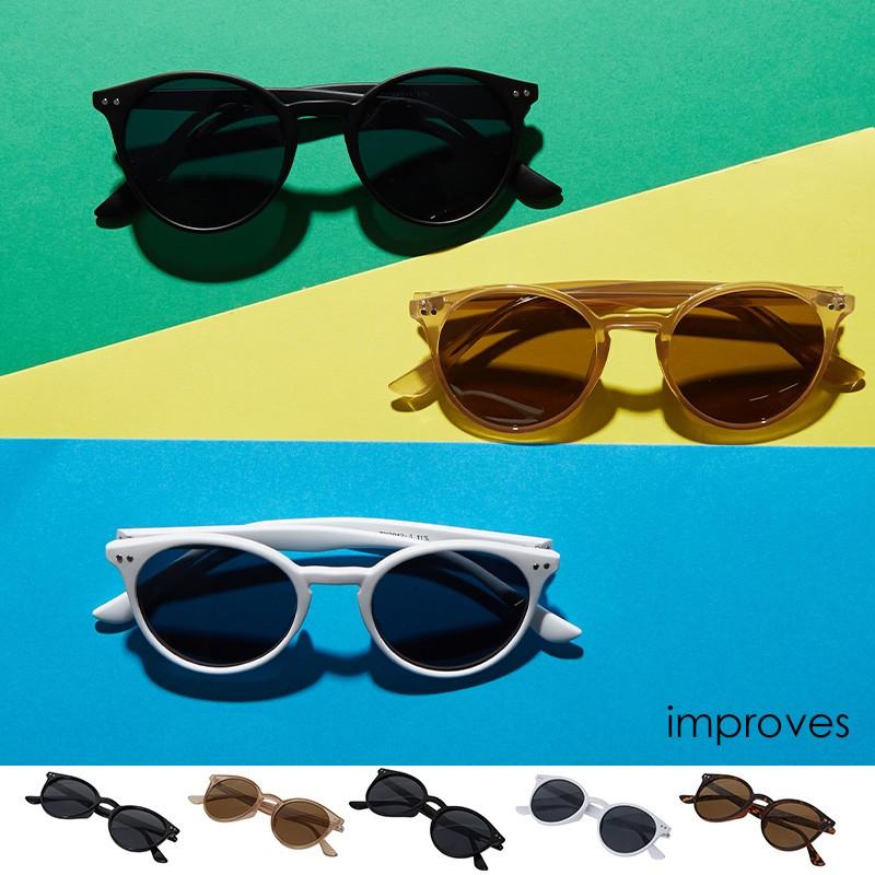 伊達メガネ サングラス メンズ ボストン メガネ 眼鏡 めがね おしゃれ UVカット 伊達眼鏡 だてめがね 薄い色 カラーレンズ 丸 improves | improves