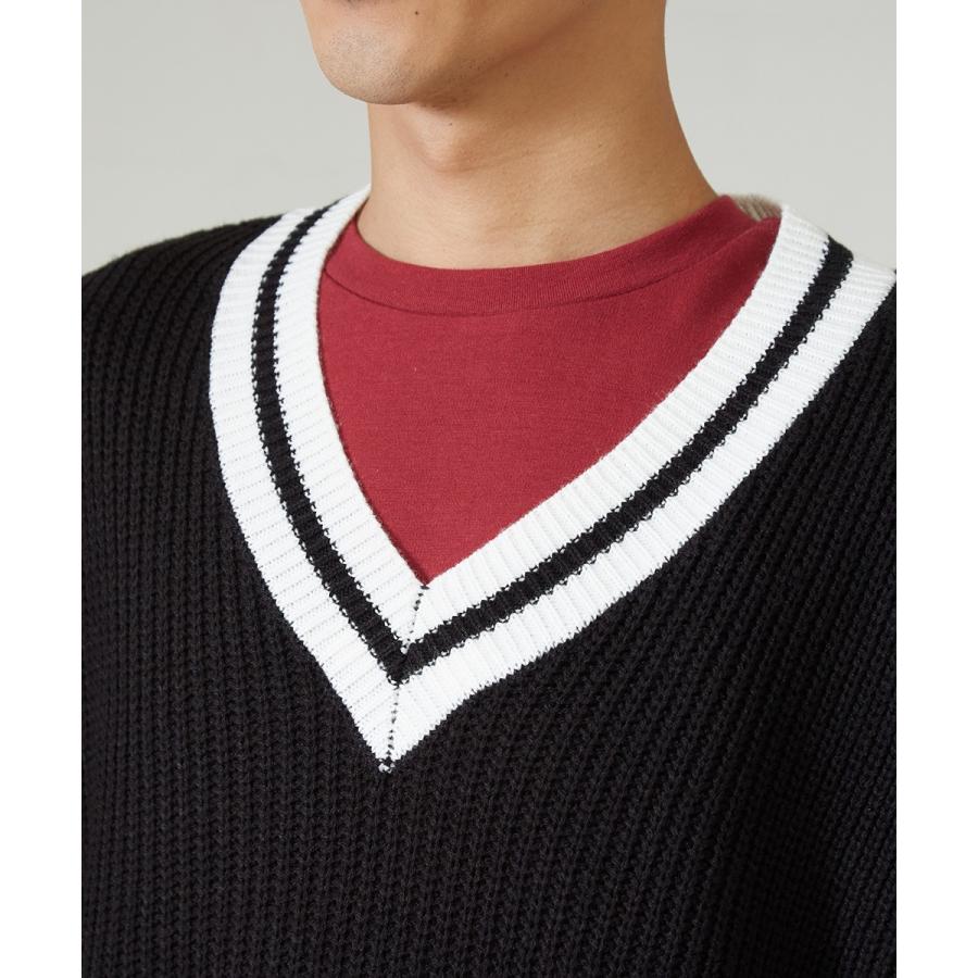 ニット ベスト メンズ 韓国 ファッション 大きいサイズ チルデン ライン Vネック ビッグシルエット ドロップショルダー improves | improves | 10