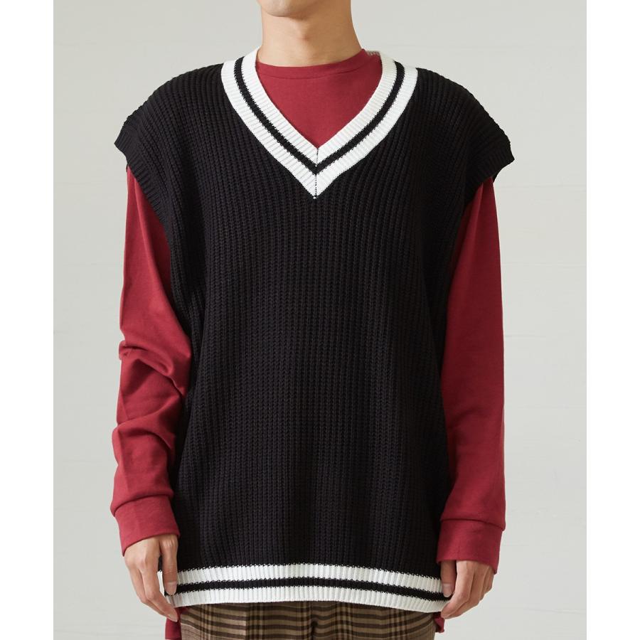 ニット ベスト メンズ 韓国 ファッション 大きいサイズ チルデン ライン Vネック ビッグシルエット ドロップショルダー improves | improves | 07