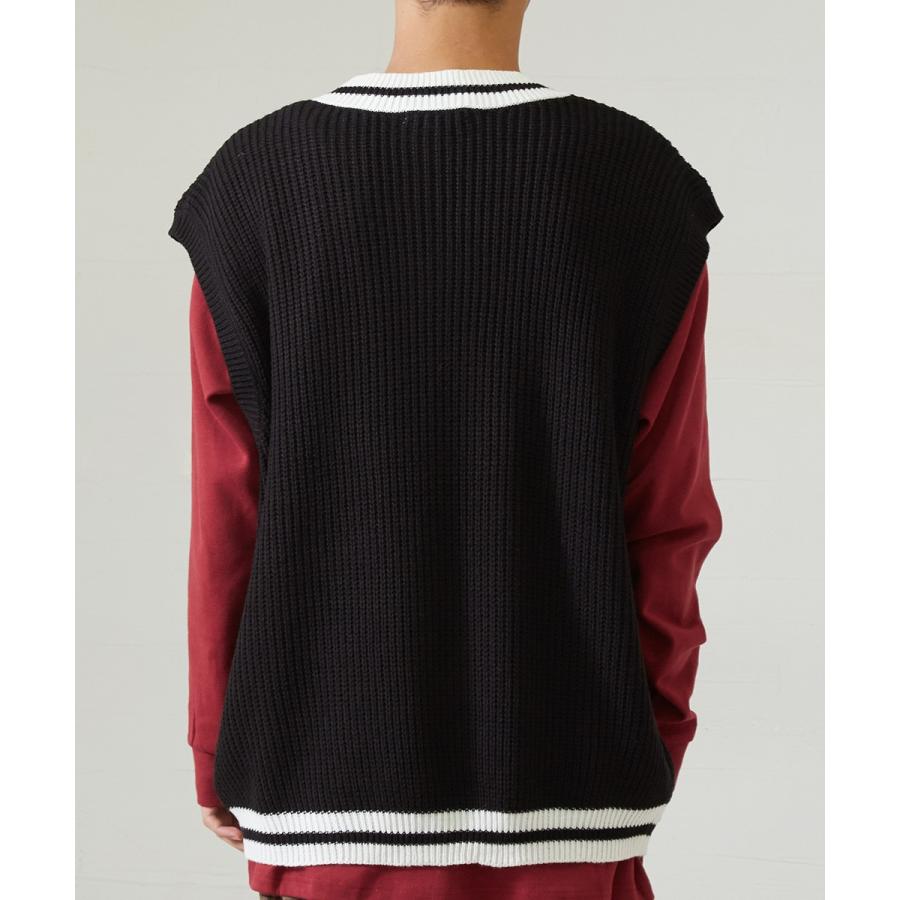 ニット ベスト メンズ 韓国 ファッション 大きいサイズ チルデン ライン Vネック ビッグシルエット ドロップショルダー improves | improves | 09