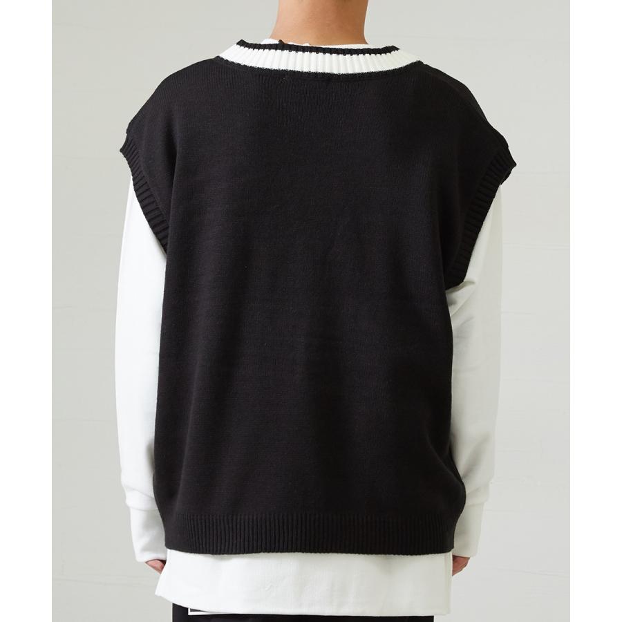 ニット ベスト メンズ 韓国 ファッション 大きいサイズ ライン Vネック ビッグシルエット ドロップショルダー ビック improves | improves | 07