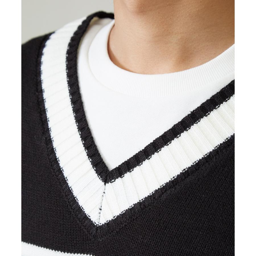 ニット ベスト メンズ 韓国 ファッション 大きいサイズ ライン Vネック ビッグシルエット ドロップショルダー ビック improves | improves | 08