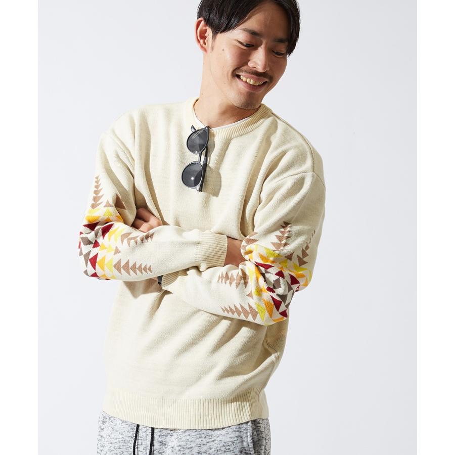 ニット セーター メンズ クルーネック オルテガ柄 長袖 ゆったり 大きいサイズ ニットセーター ビッグシルエット サーフ improves | improves | 02