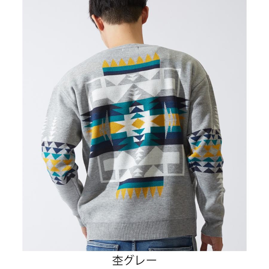 ニット セーター メンズ クルーネック オルテガ柄 長袖 ゆったり 大きいサイズ ニットセーター ビッグシルエット サーフ improves | improves | 04