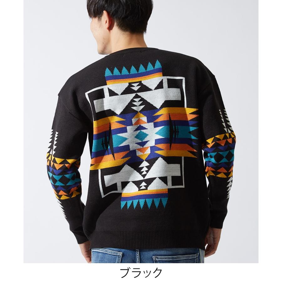 ニット セーター メンズ クルーネック オルテガ柄 長袖 ゆったり 大きいサイズ ニットセーター ビッグシルエット サーフ improves | improves | 06