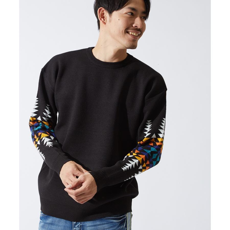 ニット セーター メンズ クルーネック オルテガ柄 長袖 ゆったり 大きいサイズ ニットセーター ビッグシルエット サーフ improves | improves | 07