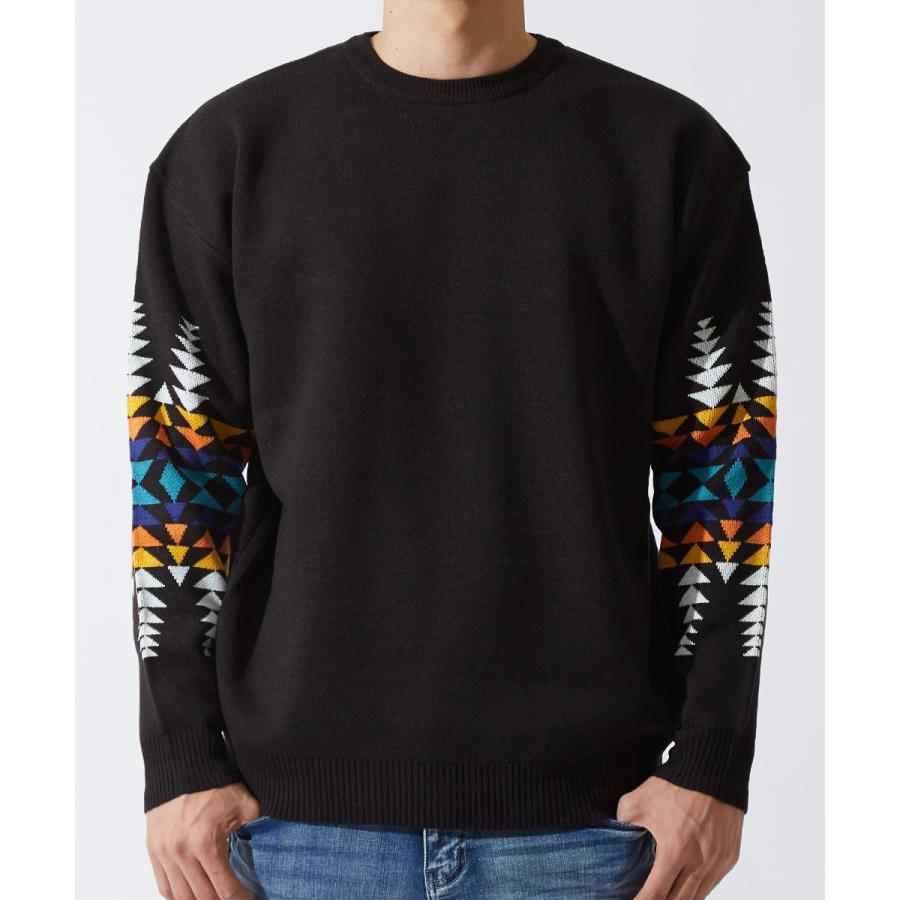 ニット セーター メンズ クルーネック オルテガ柄 長袖 ゆったり 大きいサイズ ニットセーター ビッグシルエット サーフ improves | improves | 08