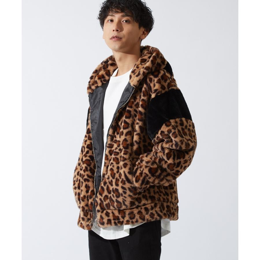 パーカー メンズ  ファー ビッグロゴ 刺繍 ヒョウ柄 レオパード ジップパーカー ジップアップ 黒 白 ストリートファッション ストリート系 improves | improves | 02